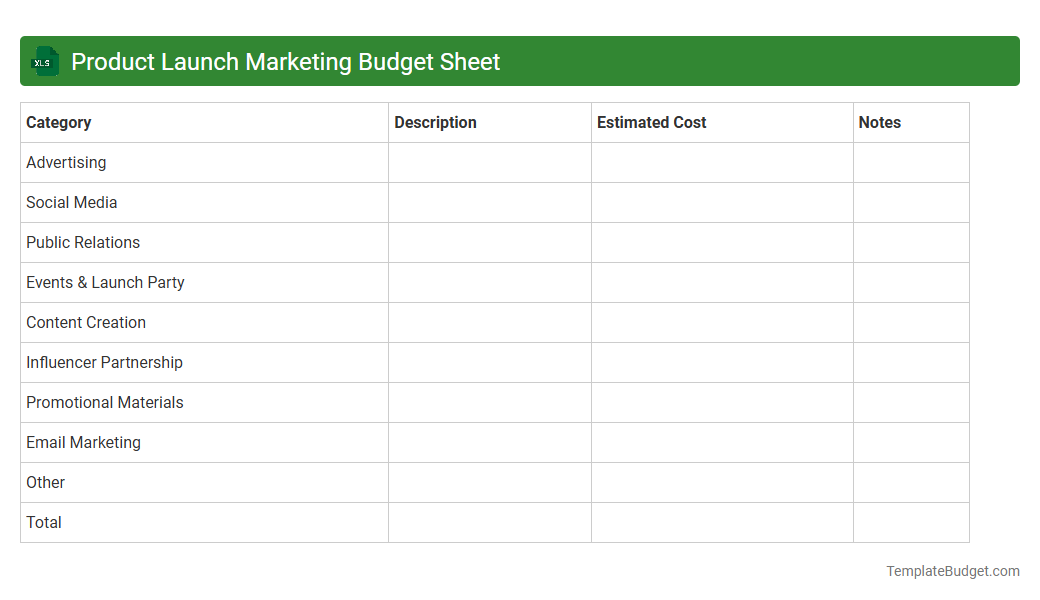 Product Launch Marketing Budget Sheet
