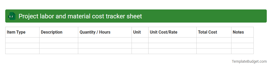 Project labor and material cost tracker sheet