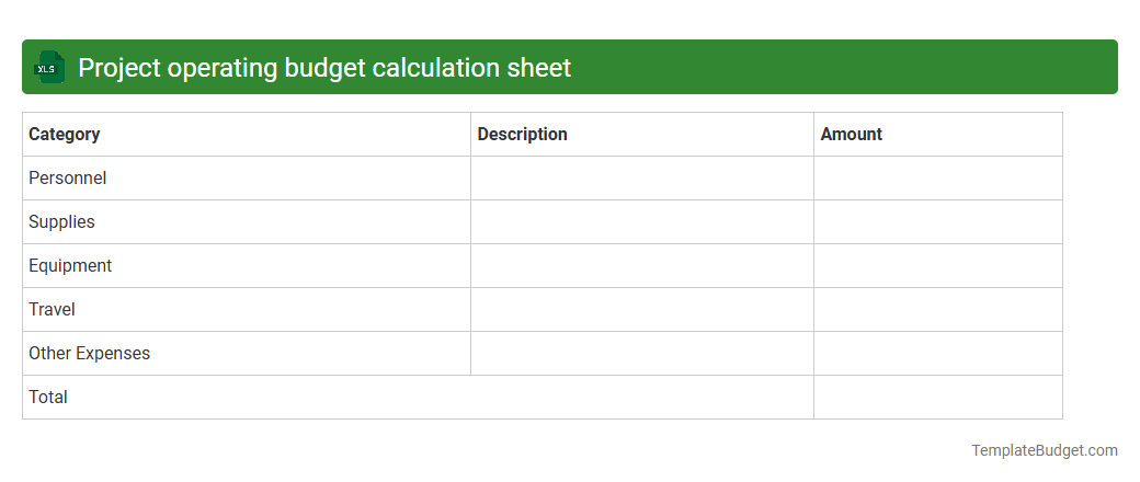 Project operating budget calculation sheet