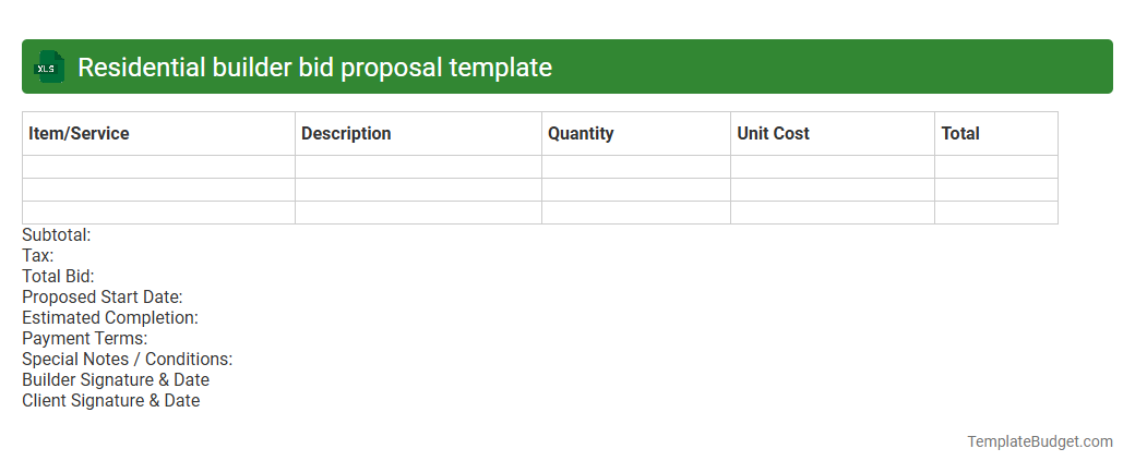 Residential builder bid proposal template