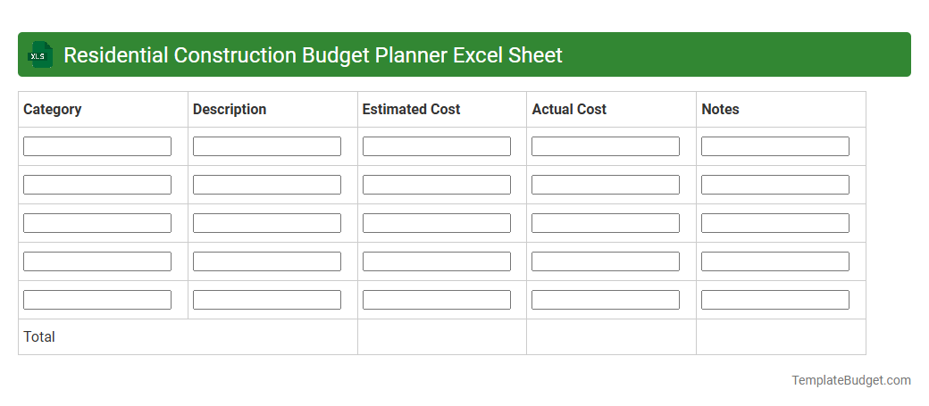 Residential Construction Budget Planner Excel Sheet