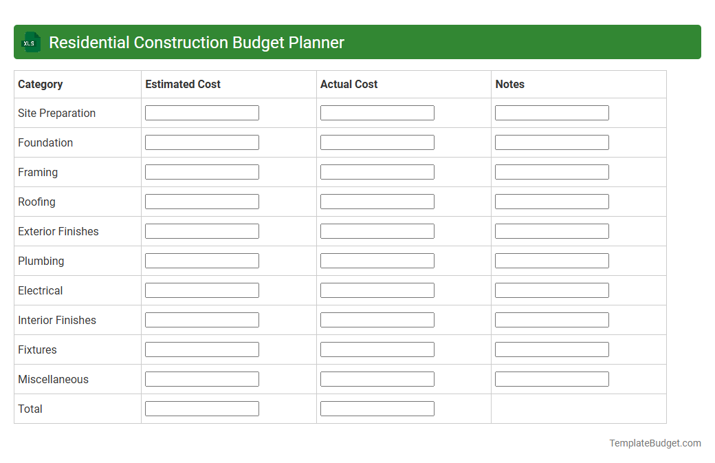 Residential Construction Budget Planner