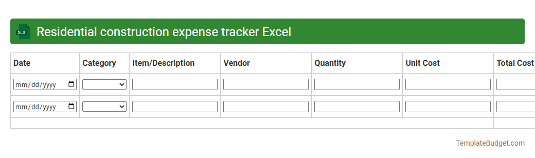 Residential construction expense tracker Excel