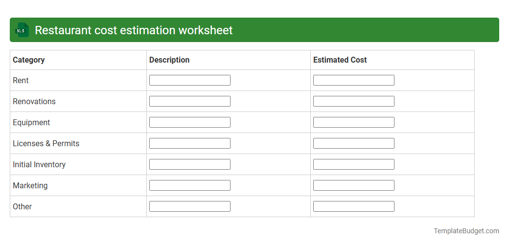 Restaurant cost estimation worksheet