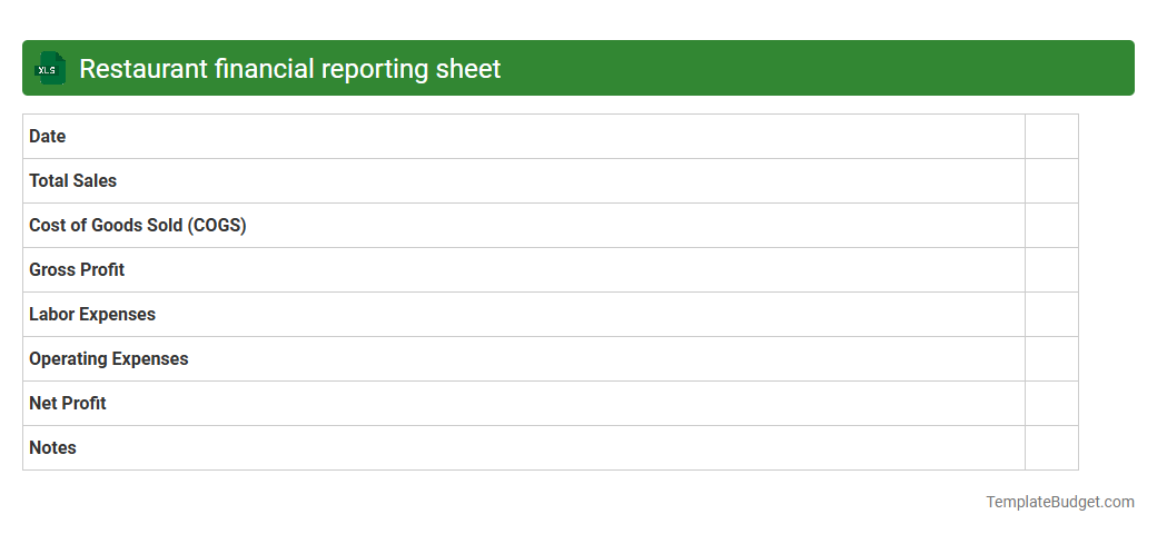 Restaurant financial reporting sheet