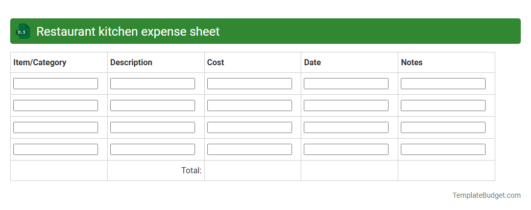 Restaurant kitchen expense sheet