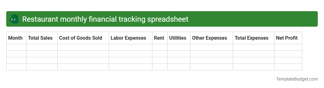Restaurant monthly financial tracking spreadsheet