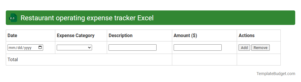 Restaurant operating expense tracker Excel