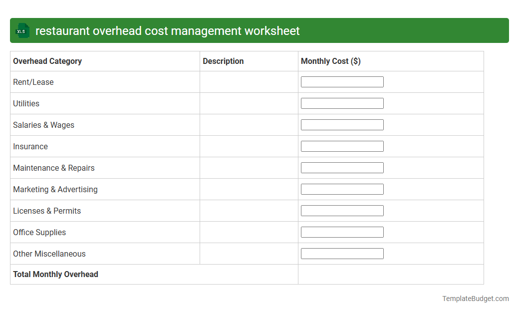 restaurant overhead cost management worksheet
