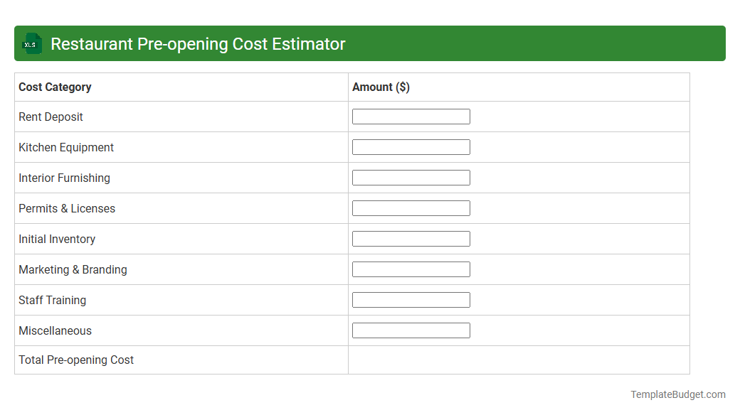 Restaurant Pre-opening Cost Estimator