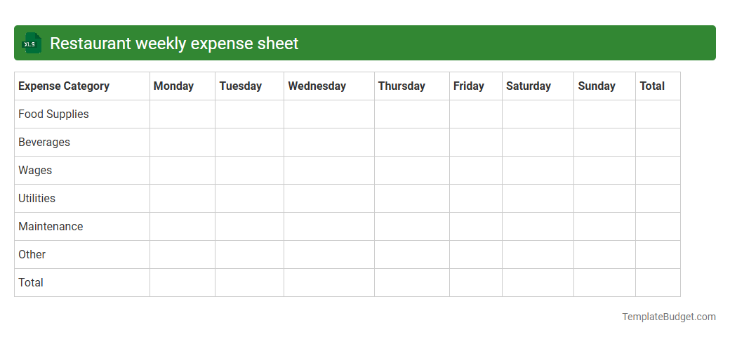 Restaurant weekly expense sheet
