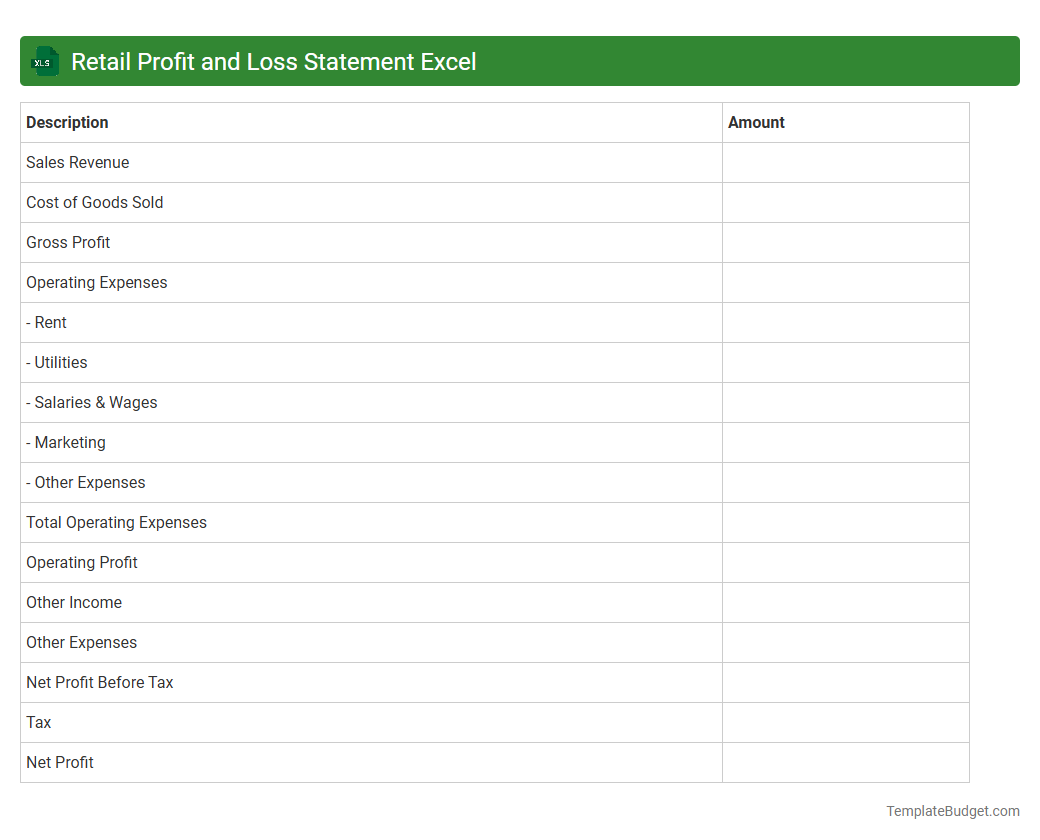 Retail Profit and Loss Statement Excel