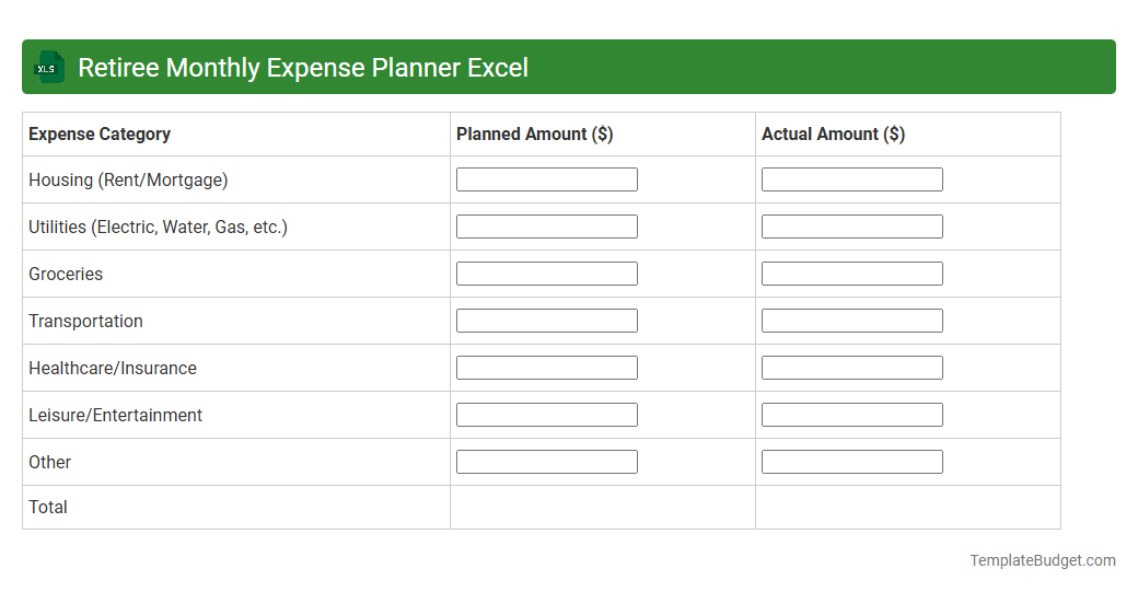 Retiree Monthly Expense Planner Excel