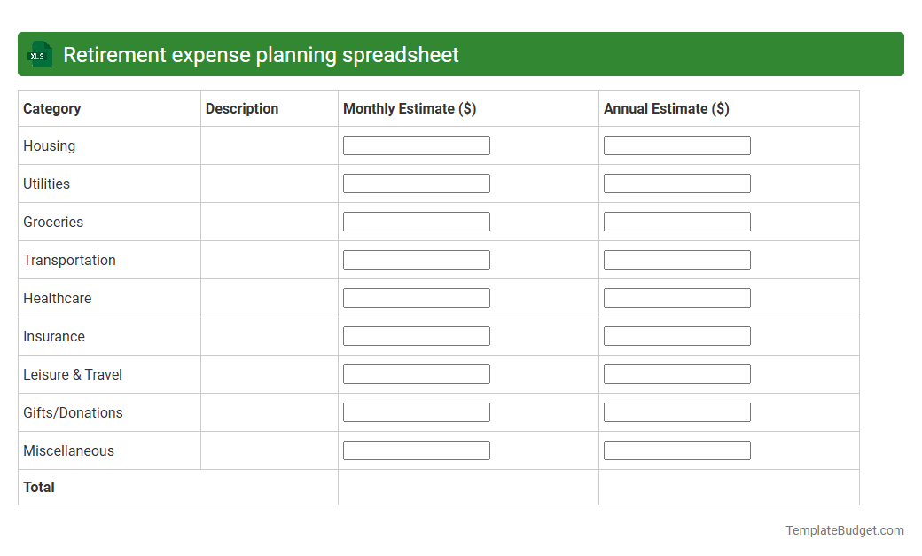 Retirement expense planning spreadsheet