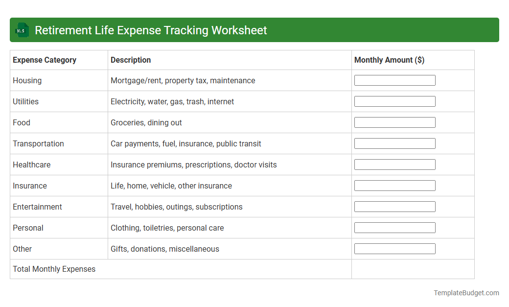 Retirement Life Expense Tracking Worksheet