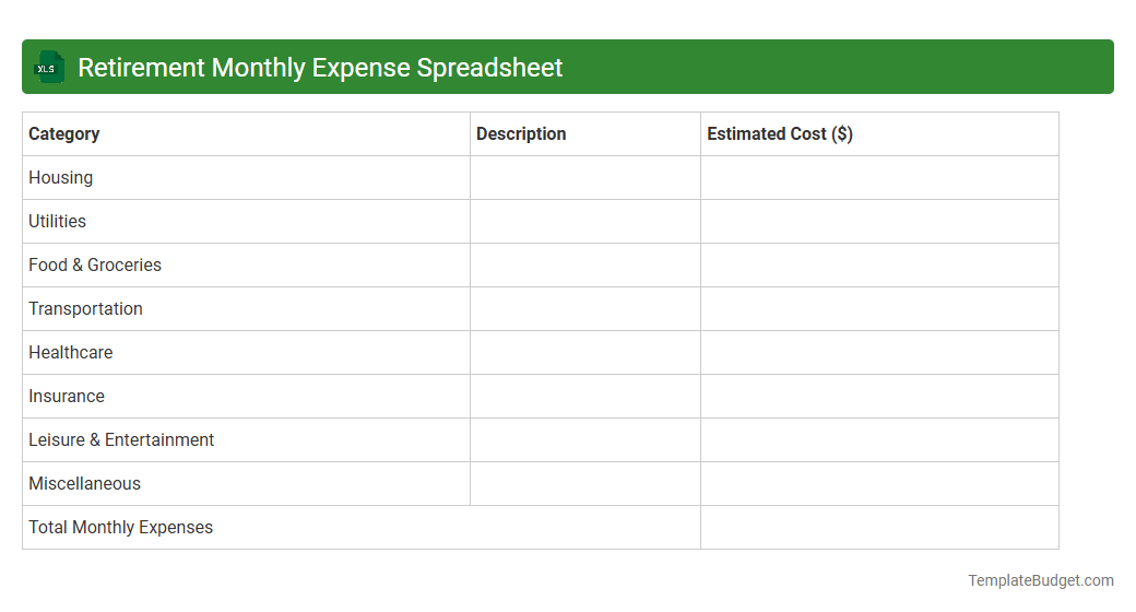 Retirement Monthly Expense Spreadsheet