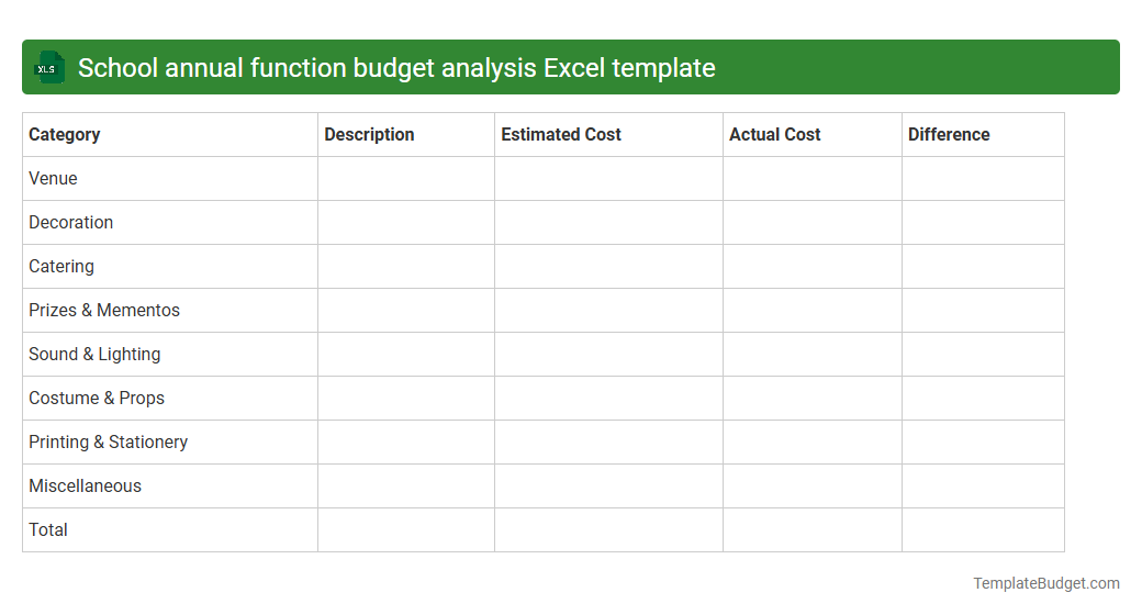 School annual function budget analysis Excel template