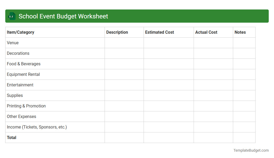 School Event Budget Worksheet