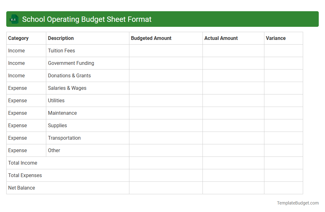 School Operating Budget Sheet Format