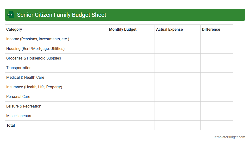 Senior Citizen Family Budget Sheet