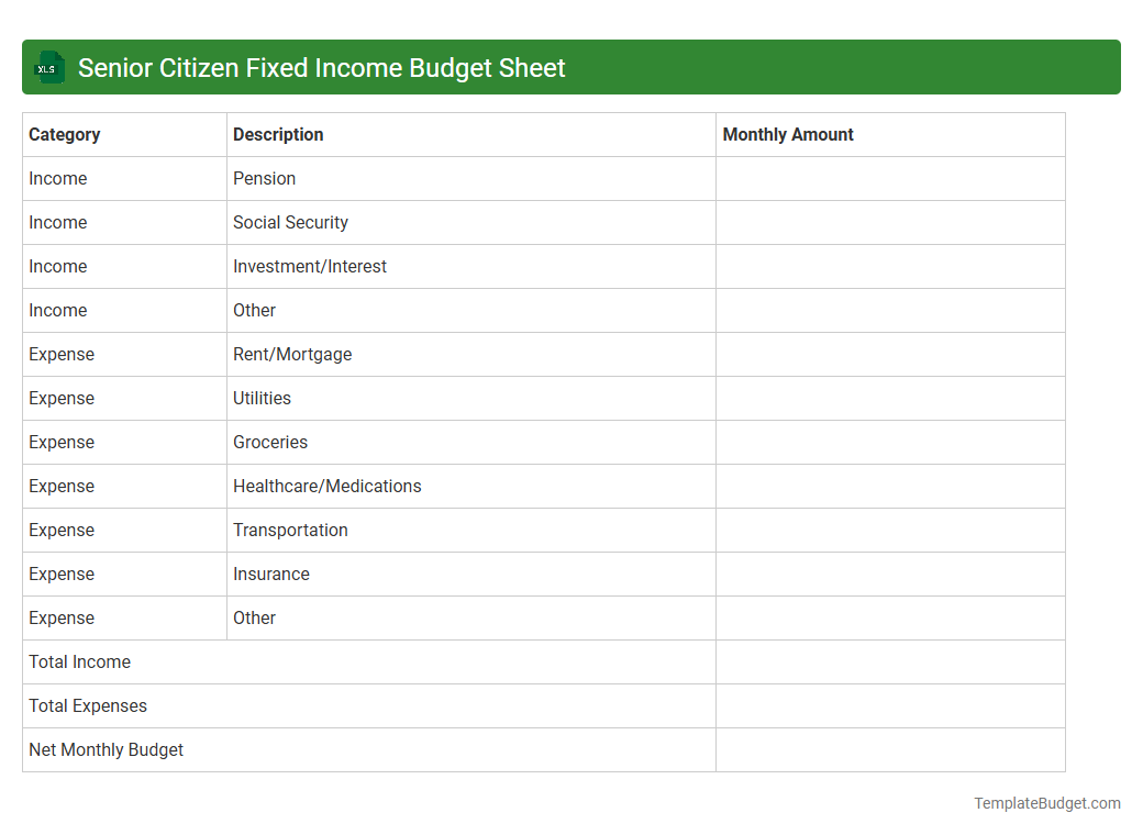 Senior Citizen Fixed Income Budget Sheet