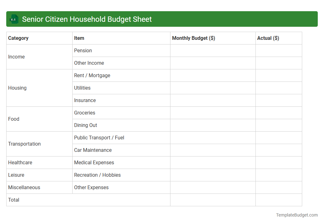 Senior Citizen Household Budget Sheet