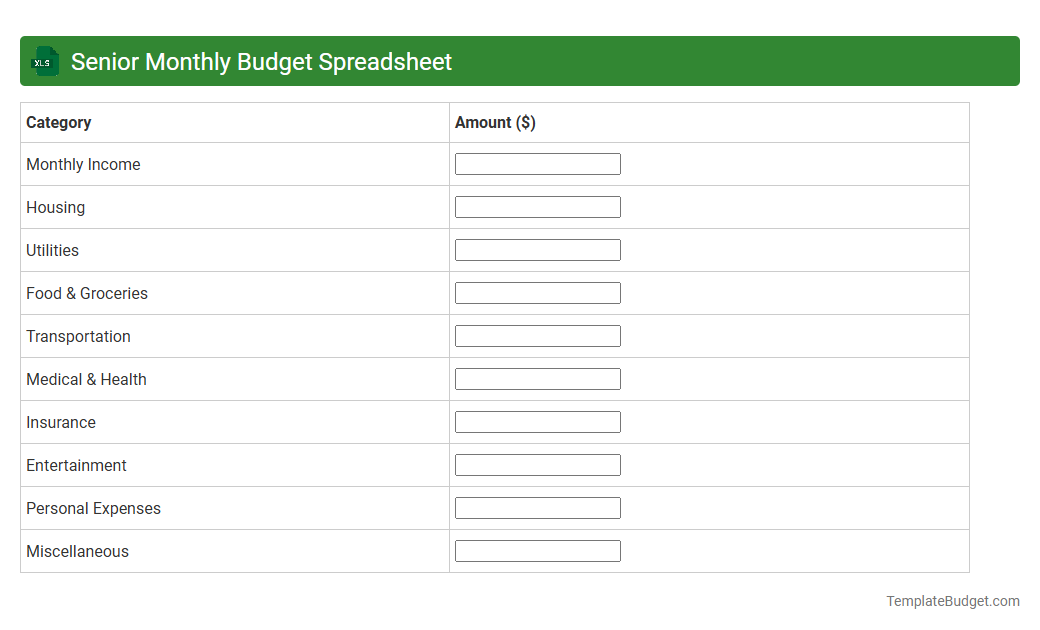Senior Monthly Budget Spreadsheet
