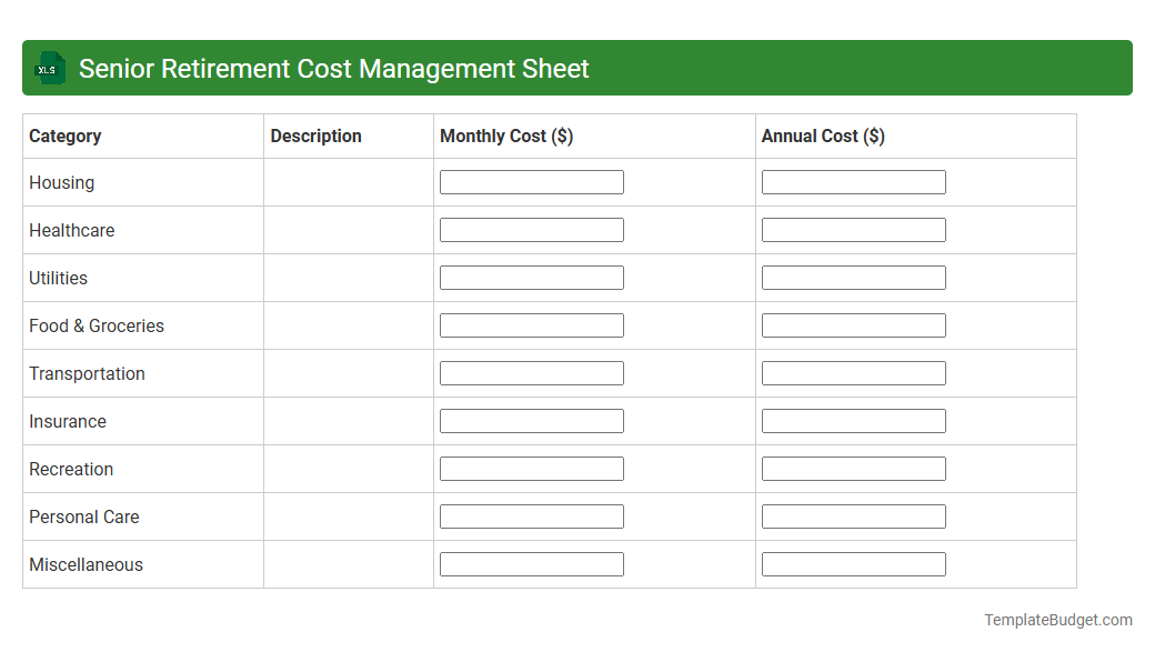 Senior Retirement Cost Management Sheet