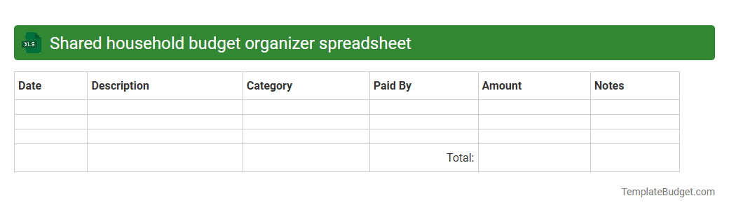 Shared household budget organizer spreadsheet