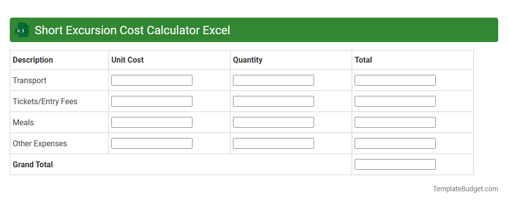 Short Excursion Cost Calculator Excel
