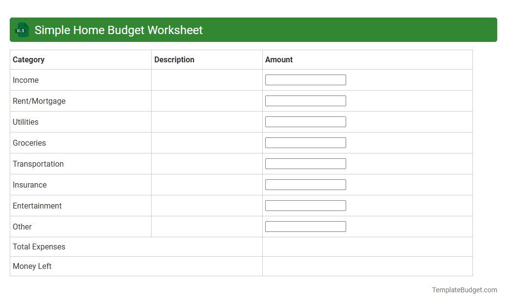 Simple Home Budget Worksheet