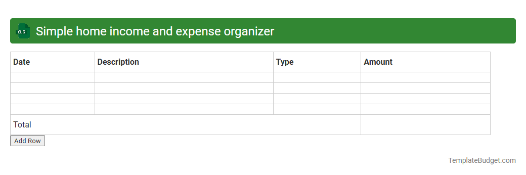 Simple home income and expense organizer