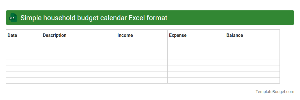 Simple household budget calendar Excel format