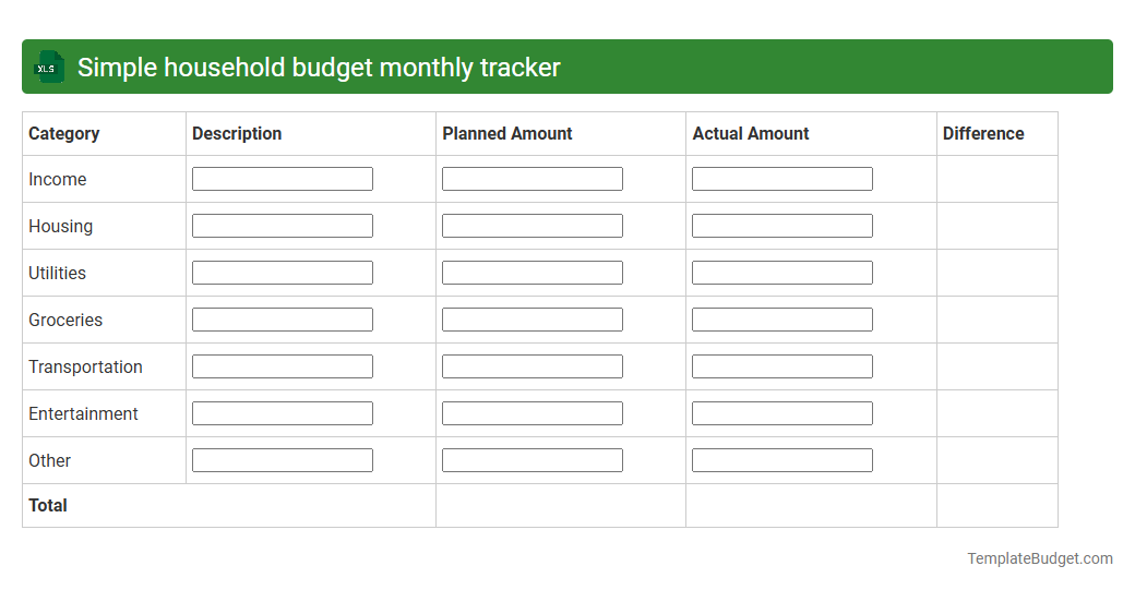 Simple household budget monthly tracker