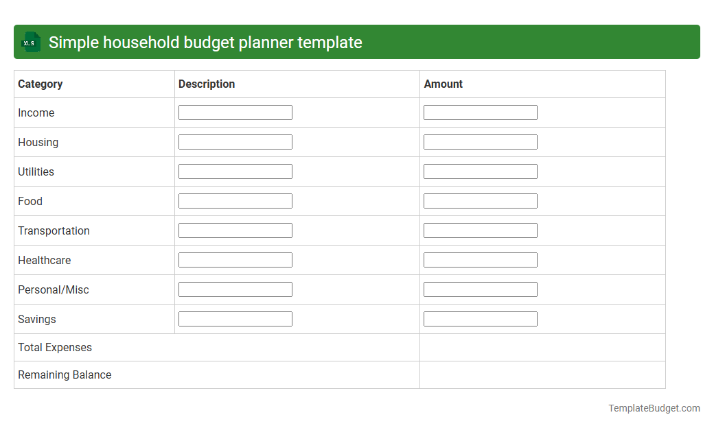 Simple household budget planner template