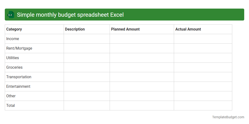 Simple monthly budget spreadsheet Excel
