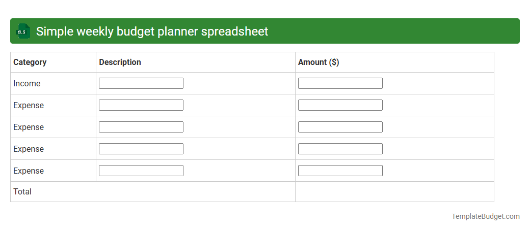 Simple weekly budget planner spreadsheet