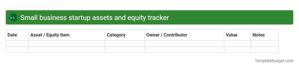 Small business startup assets and equity tracker