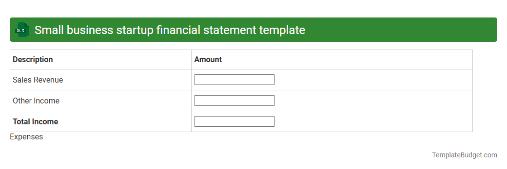 Small business startup financial statement template