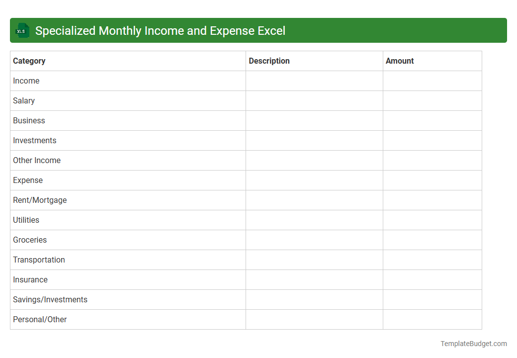 Specialized Monthly Income and Expense Excel