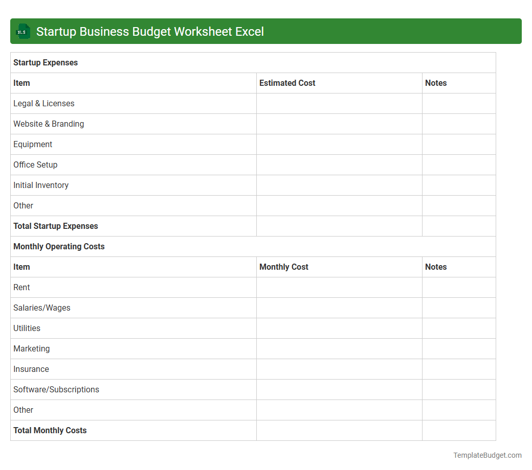 Startup Business Budget Worksheet Excel