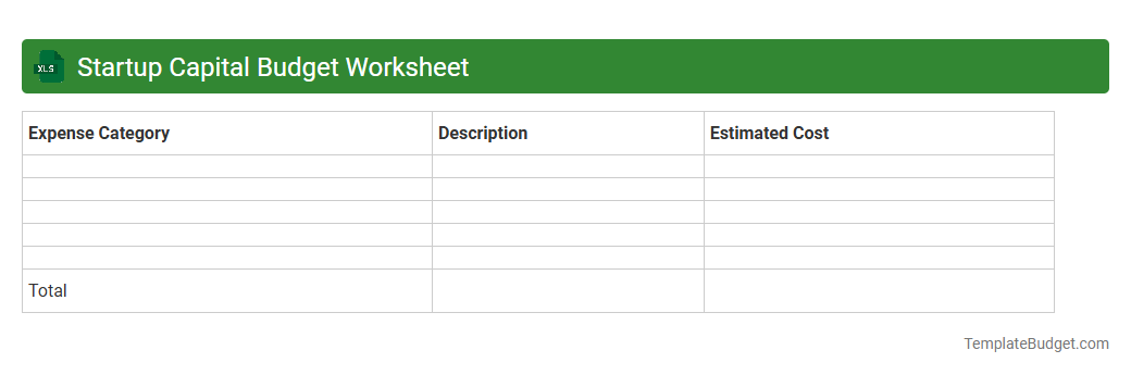 Startup Capital Budget Worksheet