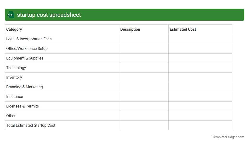 startup cost spreadsheet