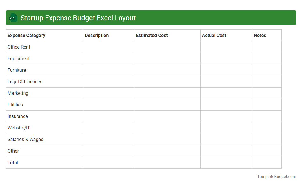 Startup Expense Budget Excel Layout