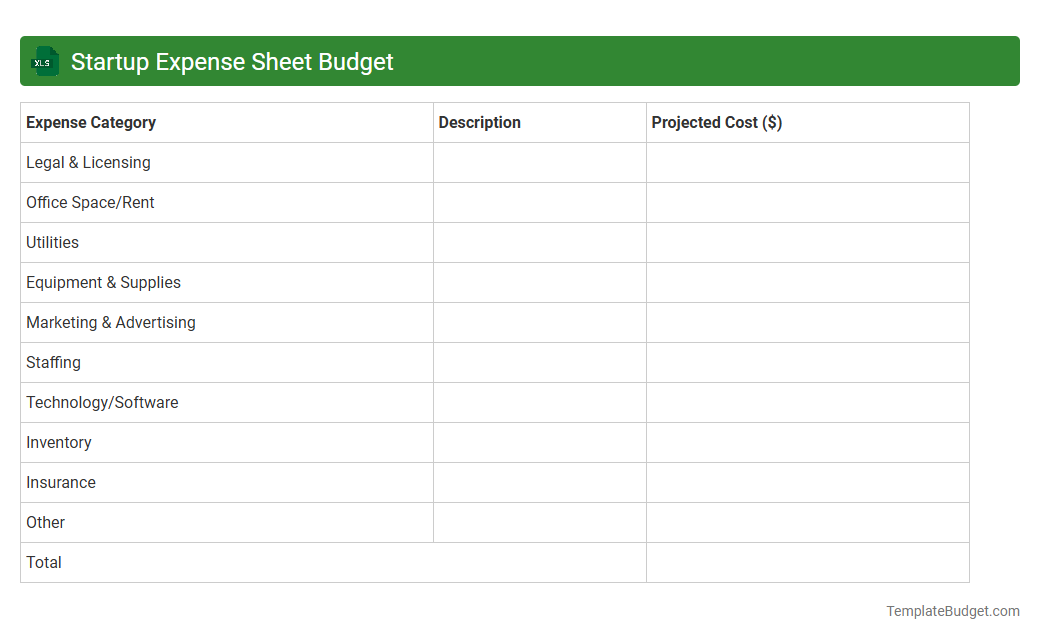 Startup Expense Sheet Budget