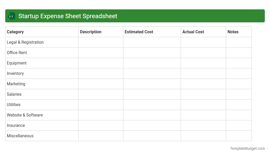 Startup Expense Sheet Spreadsheet