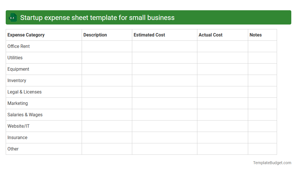 Startup expense sheet template for small business
