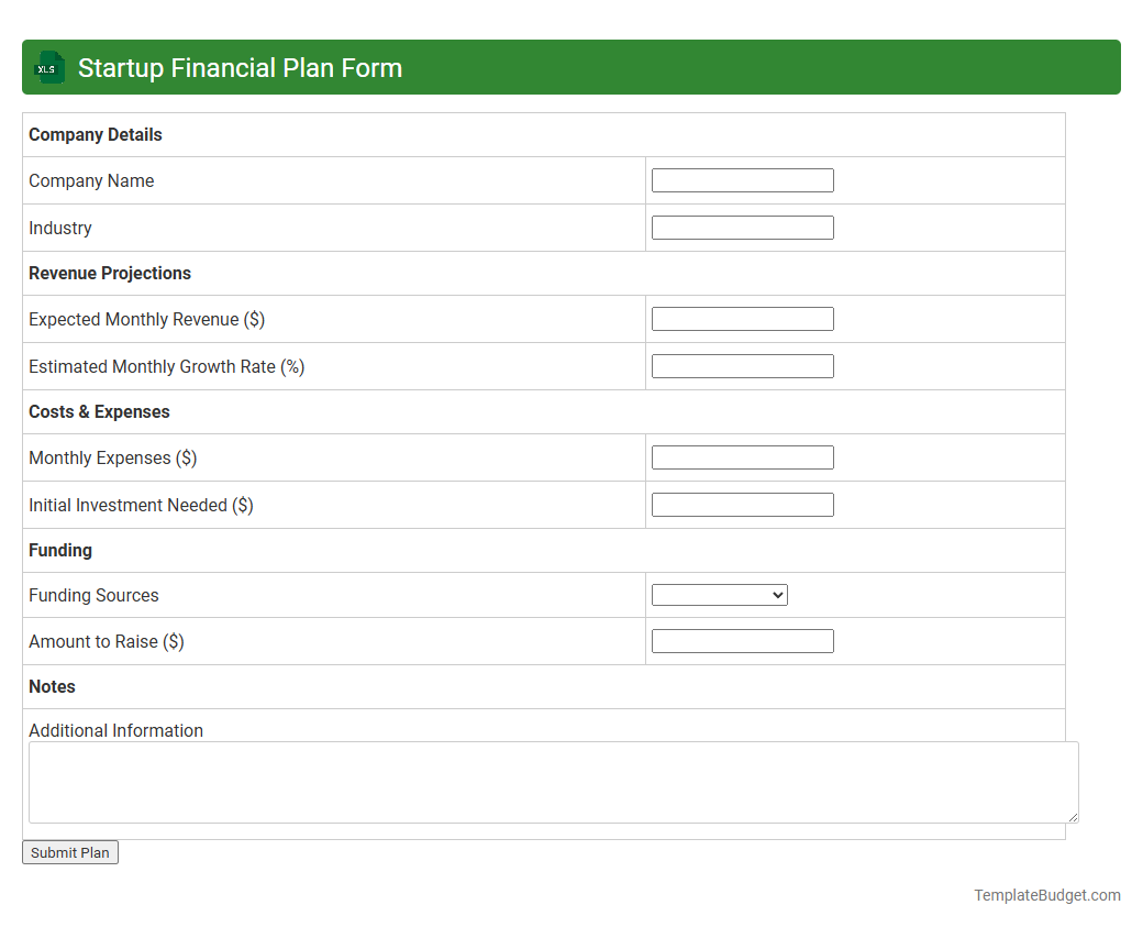 Startup Financial Plan Form