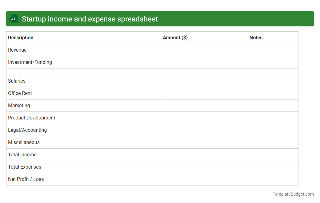 Startup income and expense spreadsheet