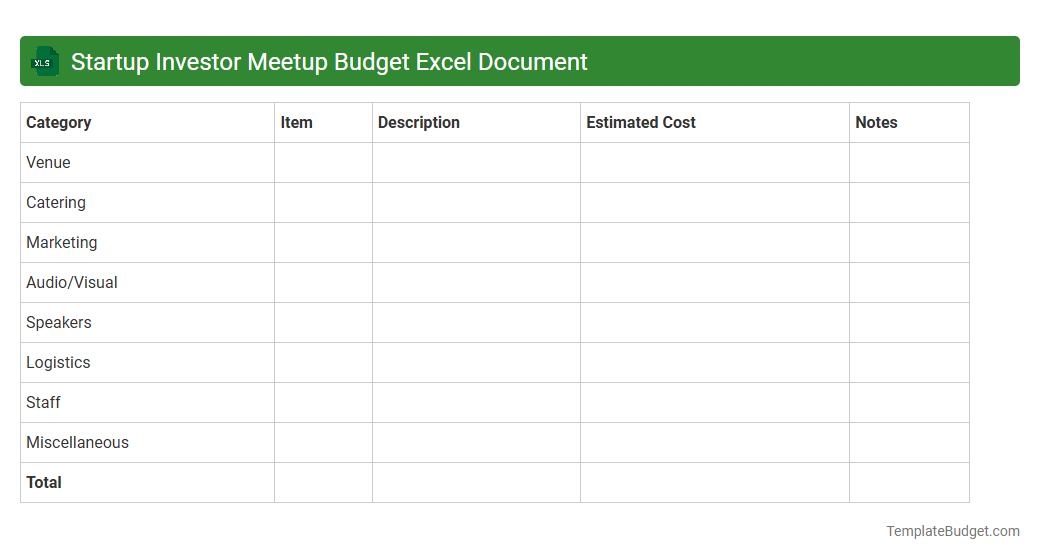 Startup Investor Meetup Budget Excel Document